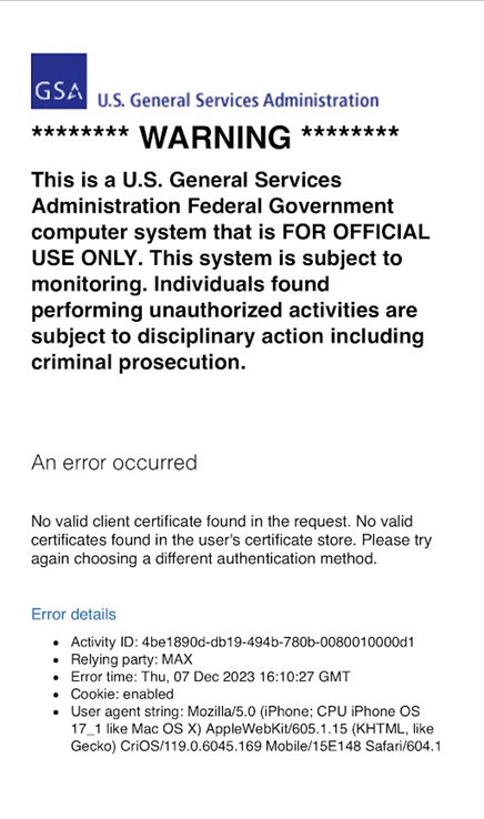 GSA Warning message